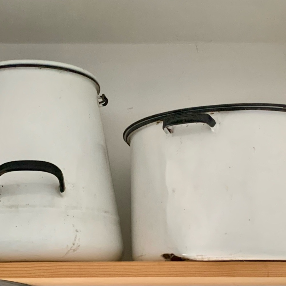 Vintage White Enamel Cookware Set